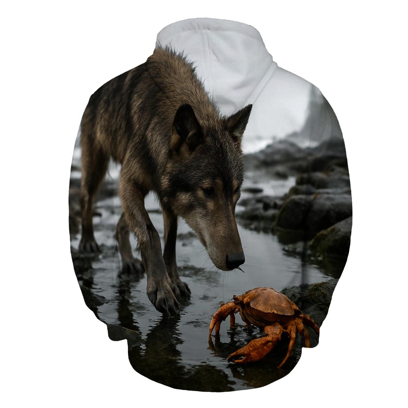 Coastal Wolf Foraging At Low Tide printed hoodies