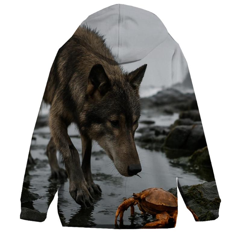 Coastal Wolf Foraging At Low Tide printed hoodies