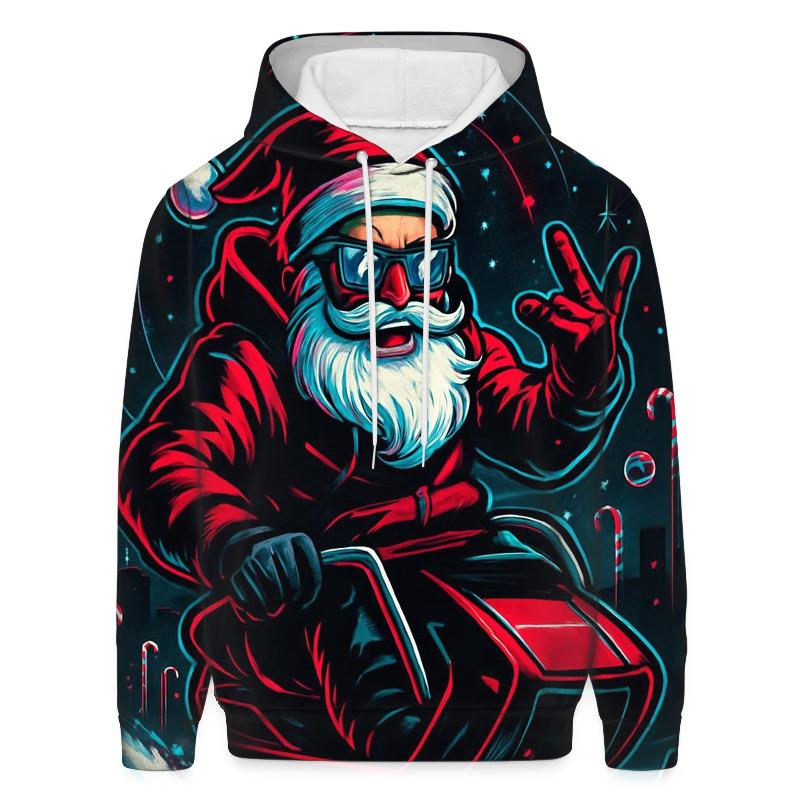 Neon Sleigh Drift Santa graphic hoodies