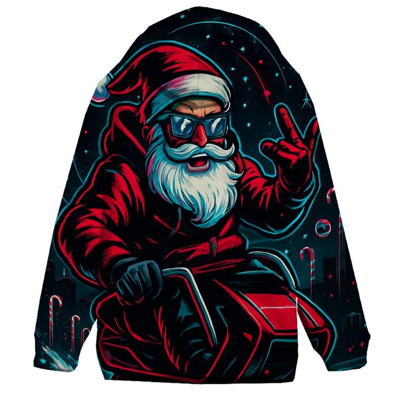 Neon Sleigh Drift Santa graphic hoodies