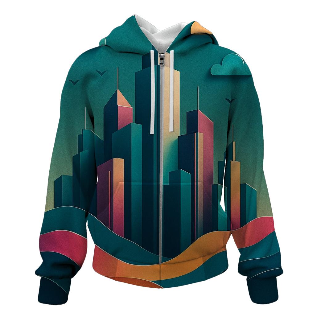 Prismatic Paper Cut City Mirage embroidered hoodies