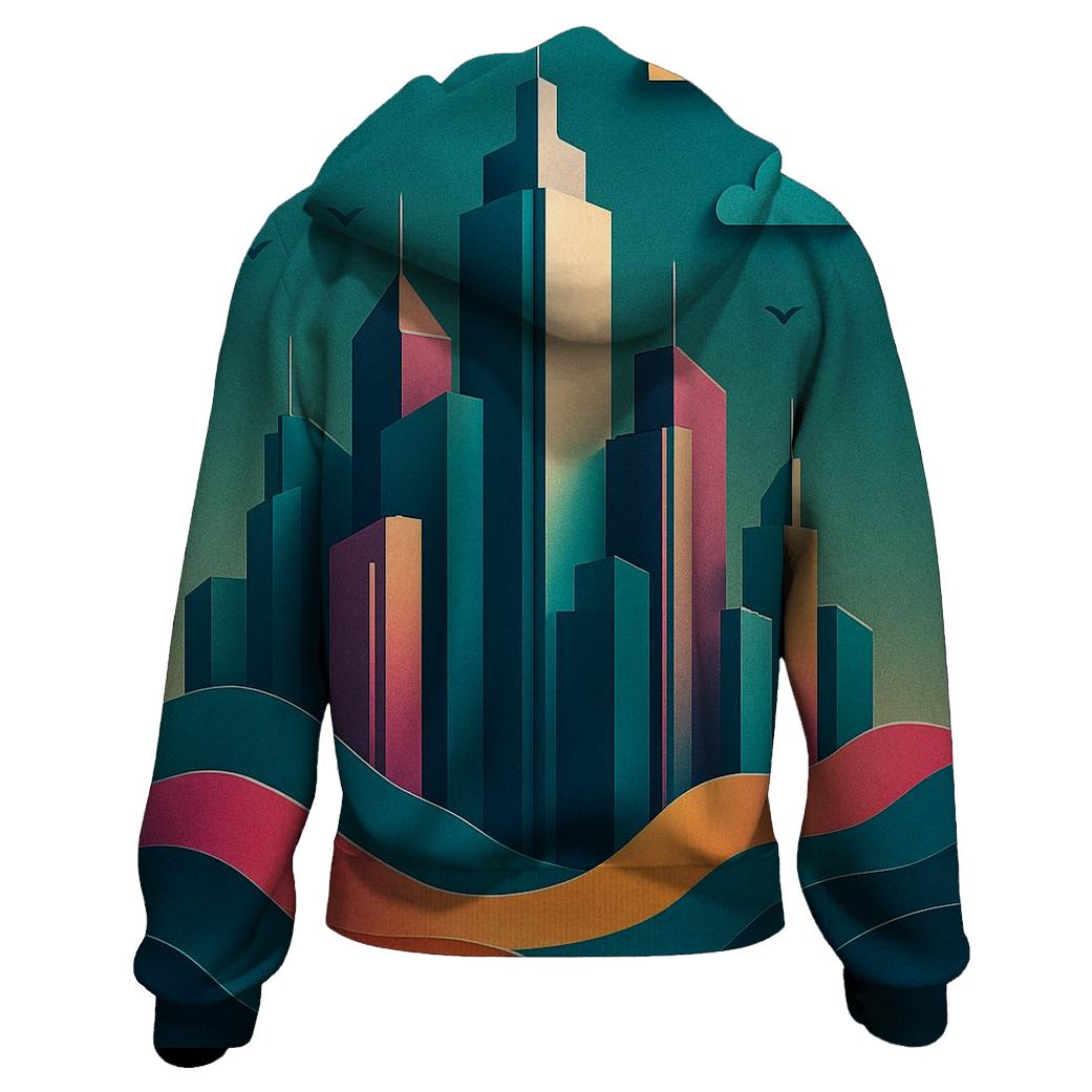 Prismatic Paper Cut City Mirage embroidered hoodies