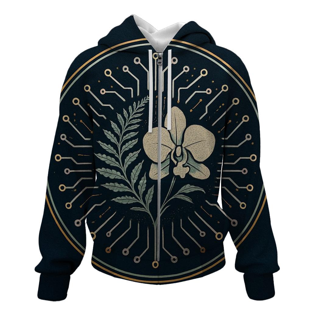 Midnight Botanical Circuit Emblem embroidered hoodies