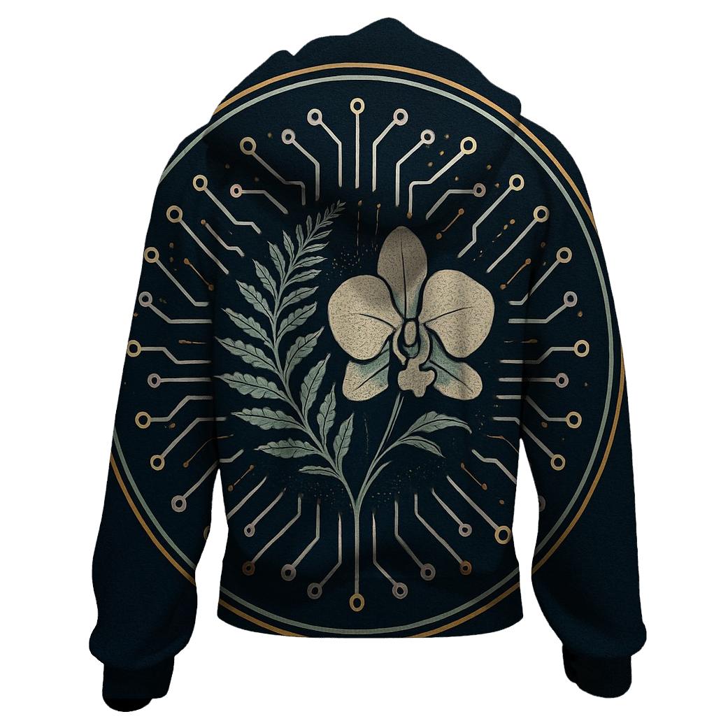 Midnight Botanical Circuit Emblem embroidered hoodies