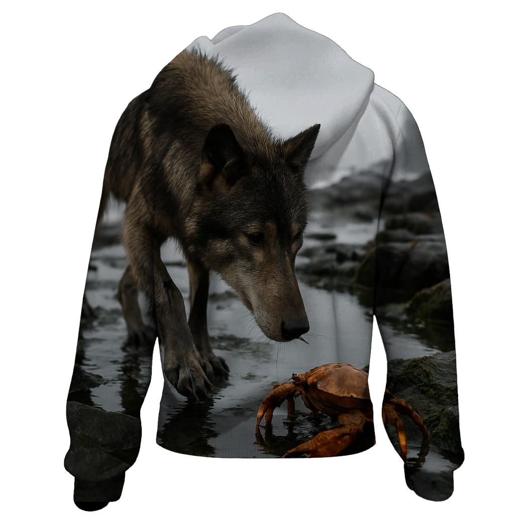 Coastal Wolf Foraging At Low Tide printed hoodies