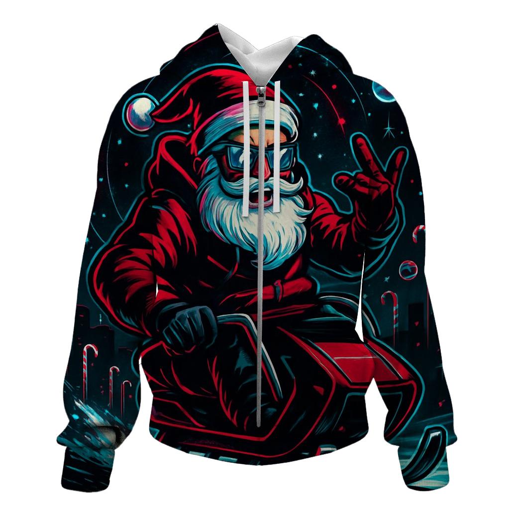 Neon Sleigh Drift Santa printed hoodies
