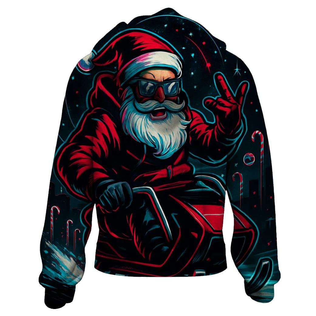 Neon Sleigh Drift Santa printed hoodies