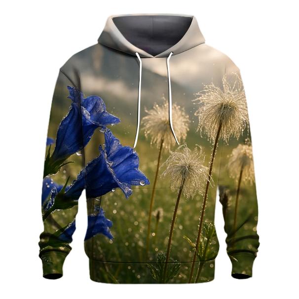 Storm Cleared Alpine Meadow With Gentian And Anemone Seedheads printed hoodies
