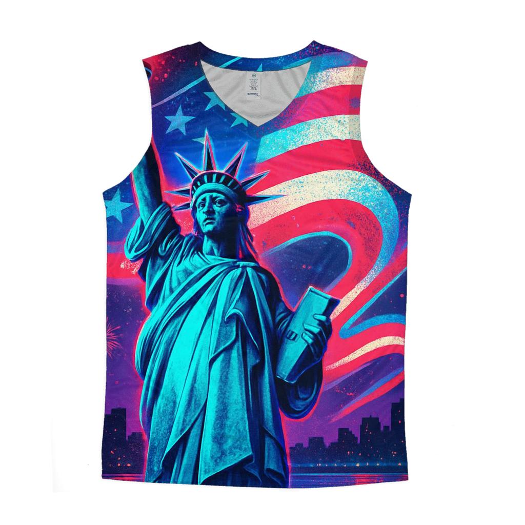 Neon Harbor Liberty Wave graphic print tank tops