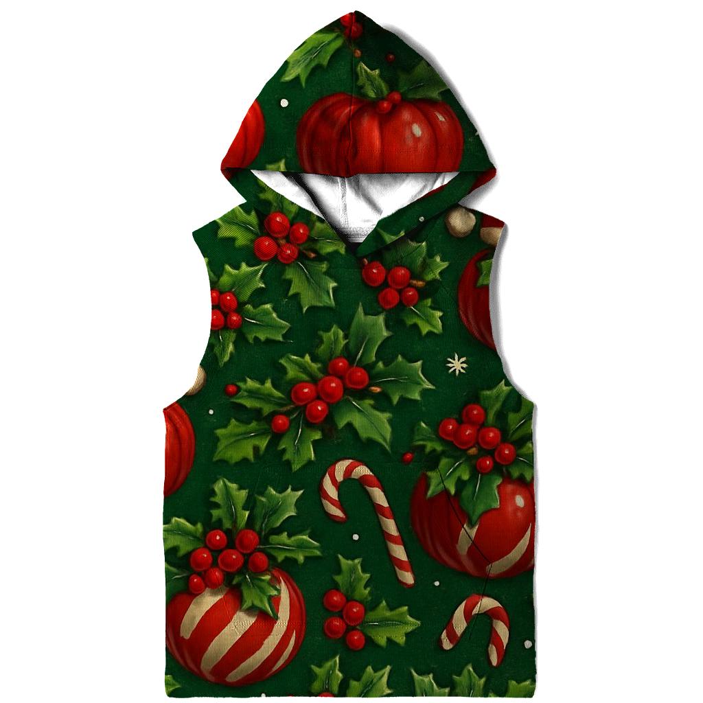 Crimson Santa Pumpkin Ornament Tessellation On Pine Green Background printed hoodies