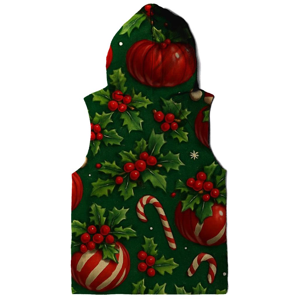Crimson Santa Pumpkin Ornament Tessellation On Pine Green Background printed hoodies