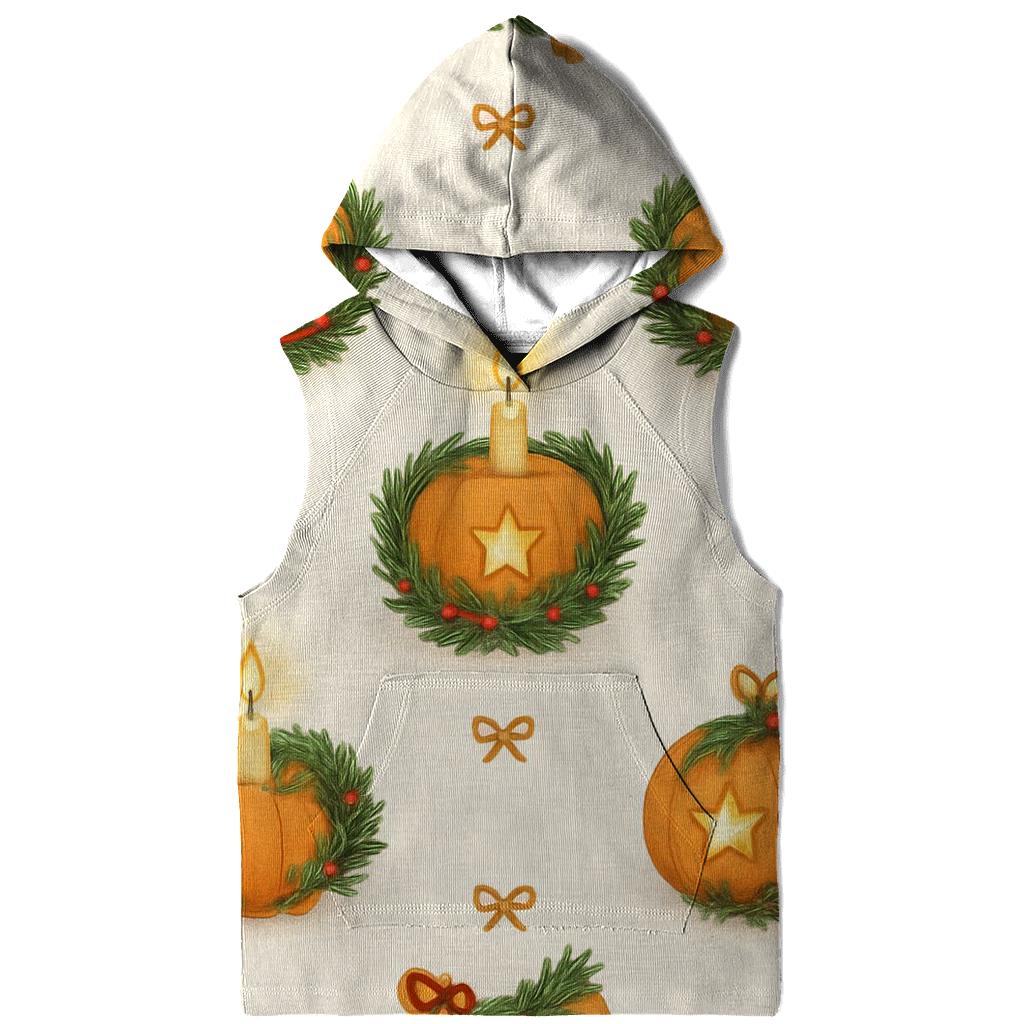 Golden Candlelit Pumpkin Wreath Grid On Snow White Background pullover hoodies