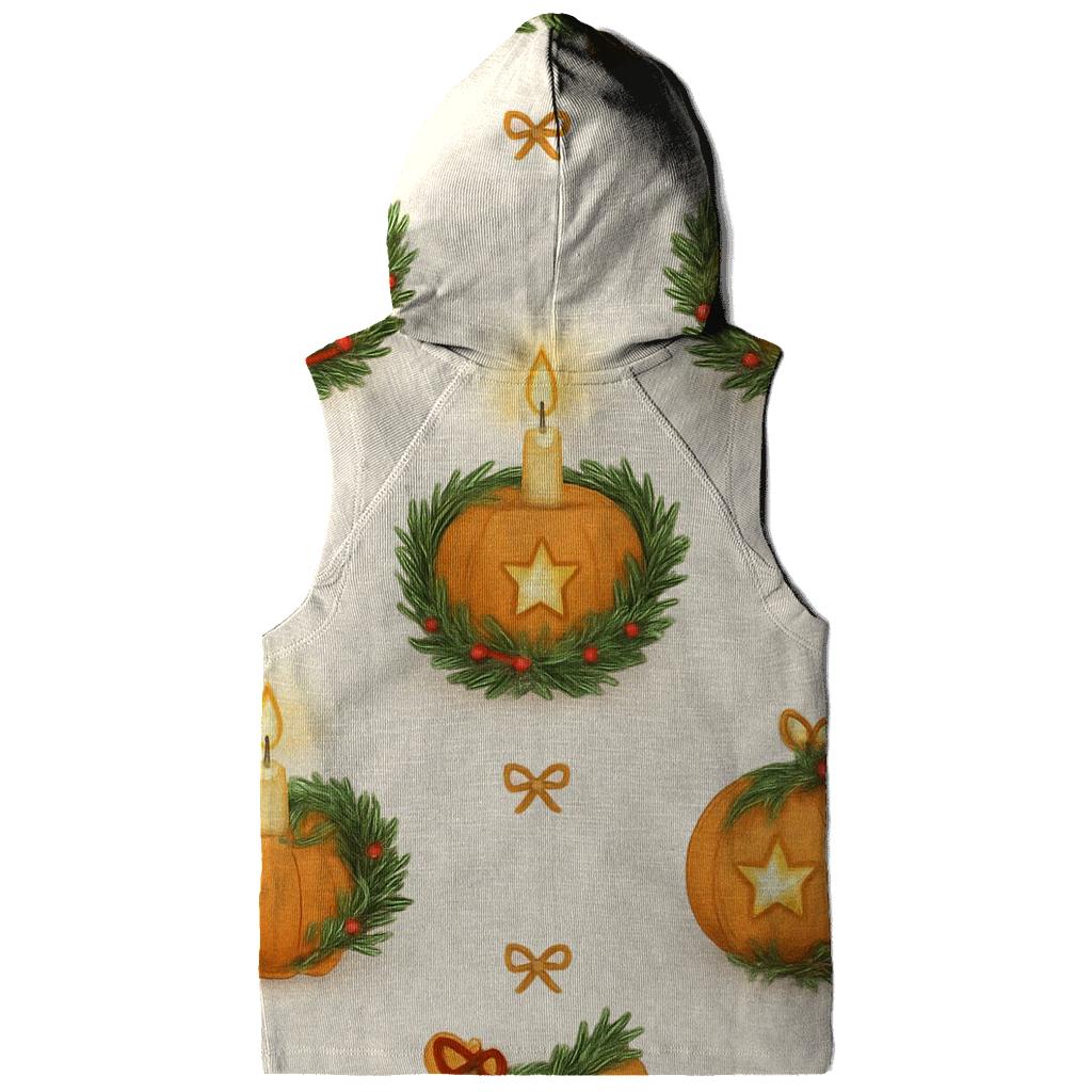Golden Candlelit Pumpkin Wreath Grid On Snow White Background pullover hoodies