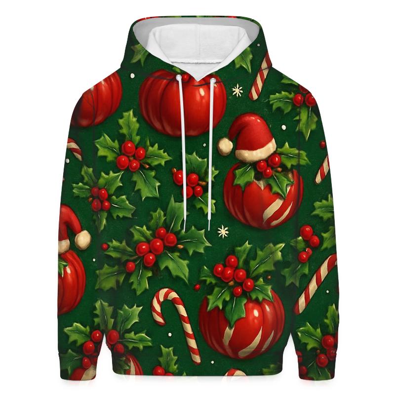 Crimson Santa Pumpkin Ornament Tessellation On Pine Green Background hoodie trends