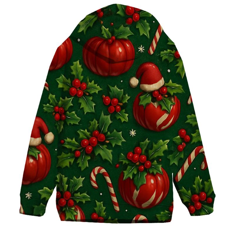 Crimson Santa Pumpkin Ornament Tessellation On Pine Green Background hoodie trends
