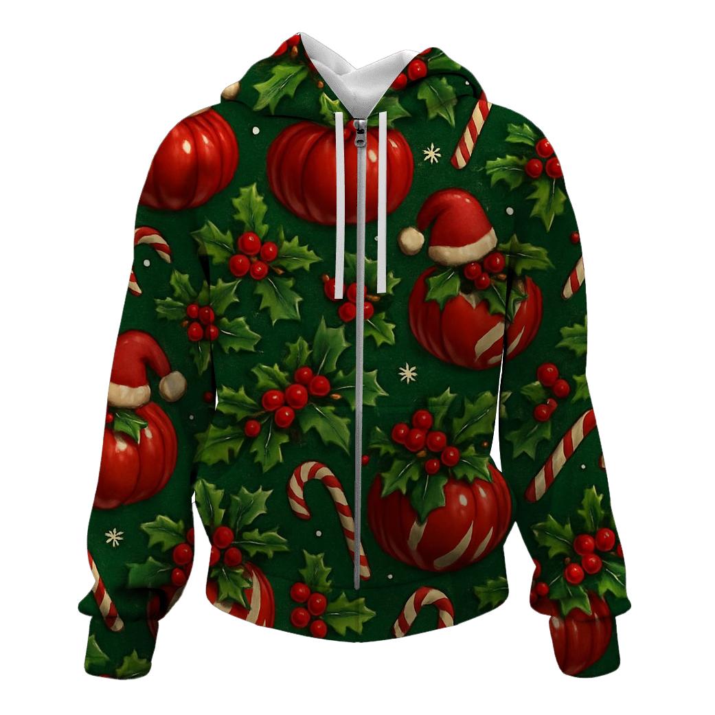 Crimson Santa Pumpkin Ornament Tessellation On Pine Green Background hoodie designs