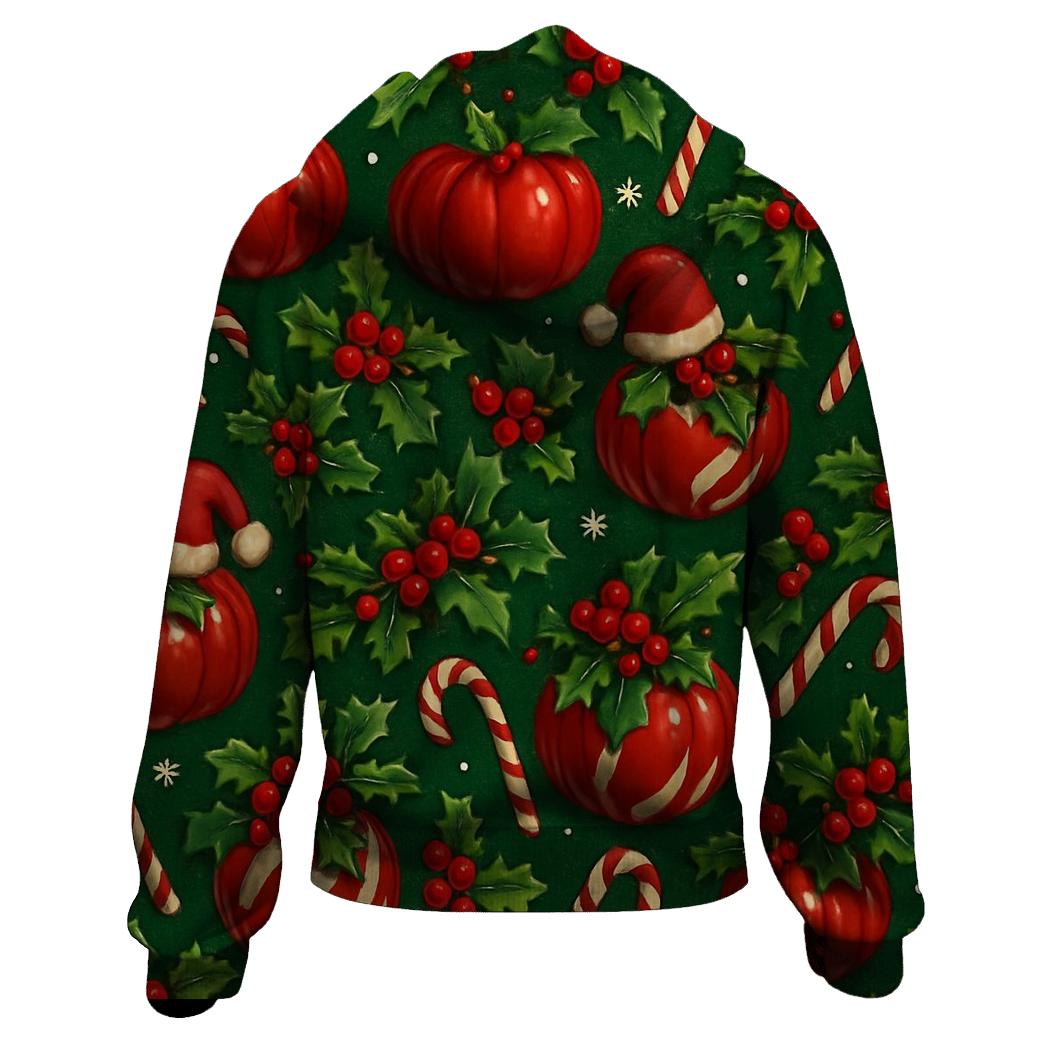 Crimson Santa Pumpkin Ornament Tessellation On Pine Green Background hoodie designs