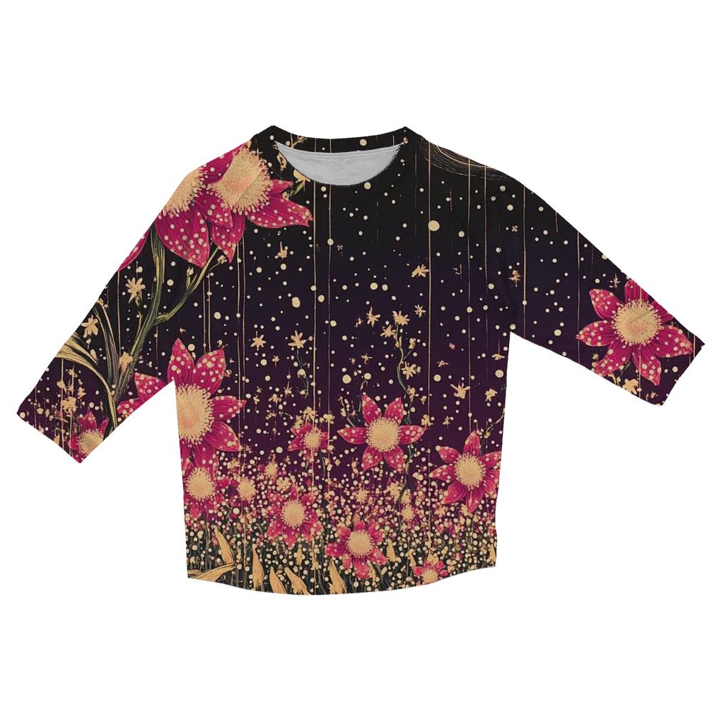 Yayoi Kusama Inspired Polka Dot Orchid Nebula Garden casual three quarter sleeve shirts