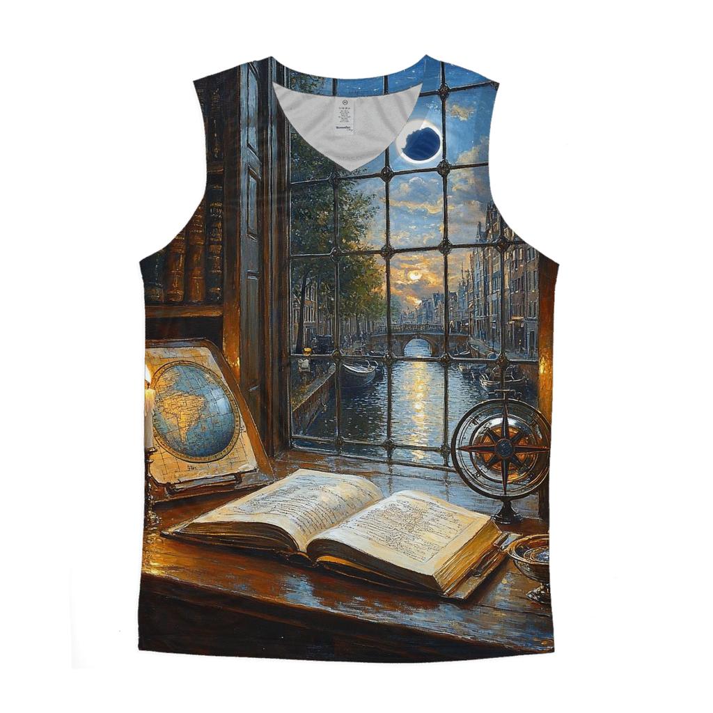 Johannes Vermeer Inspired Candlelit Library Under An Eclipse personalized athletic tanks