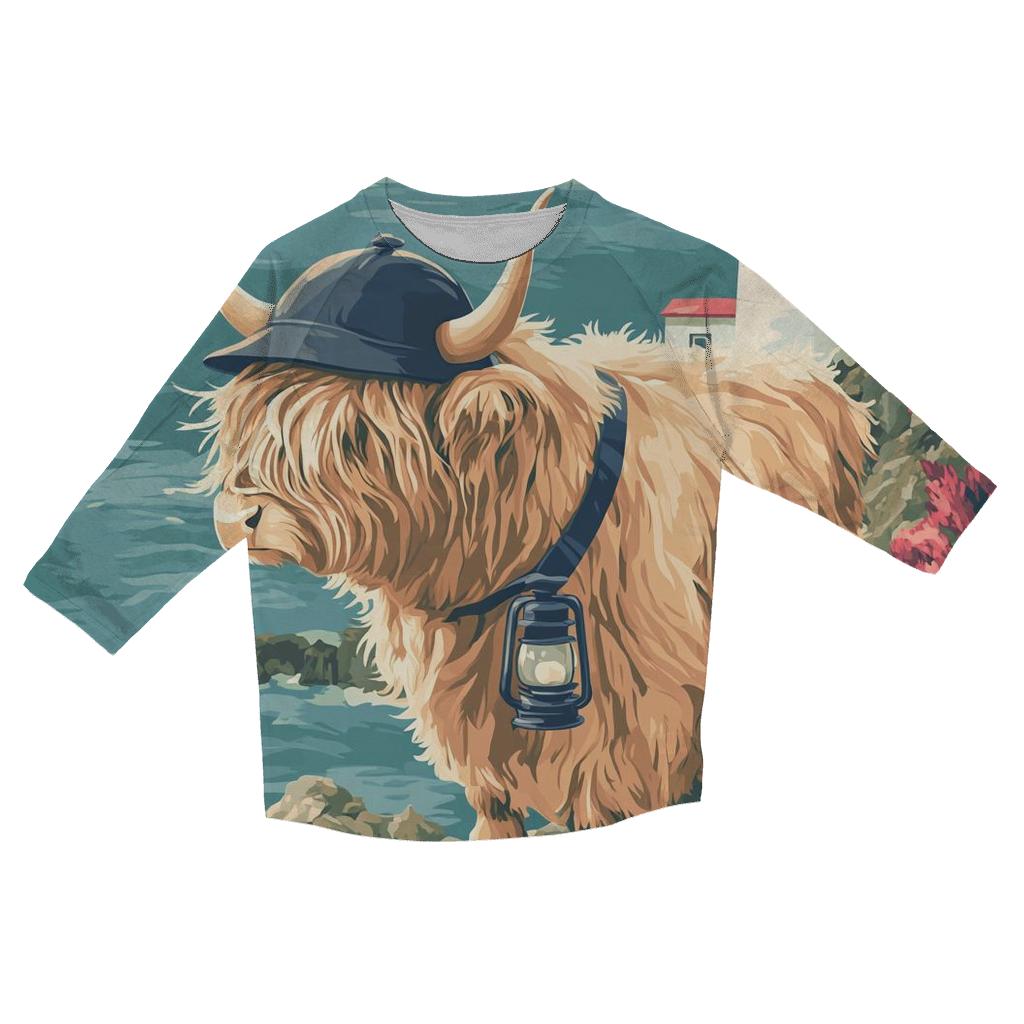 Highland Cow Lighthouse Keeper custom 3/4 sleeve shirts