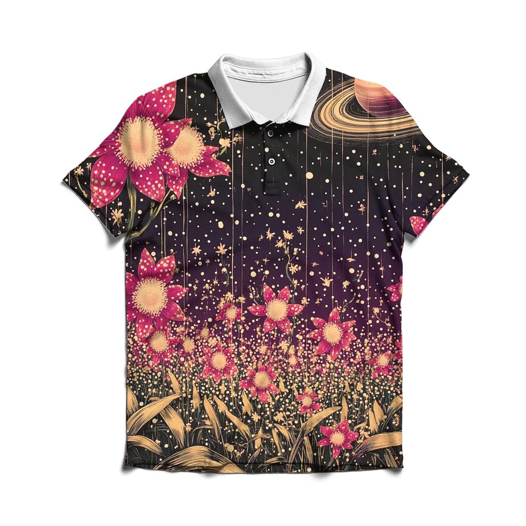 Yayoi Kusama Inspired Polka Dot Orchid Nebula Garden embroidered polo tops