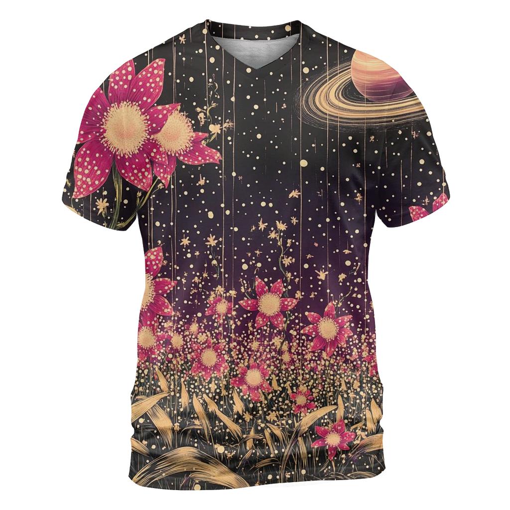 Yayoi Kusama Inspired Polka Dot Orchid Nebula Garden statement graphic shirts