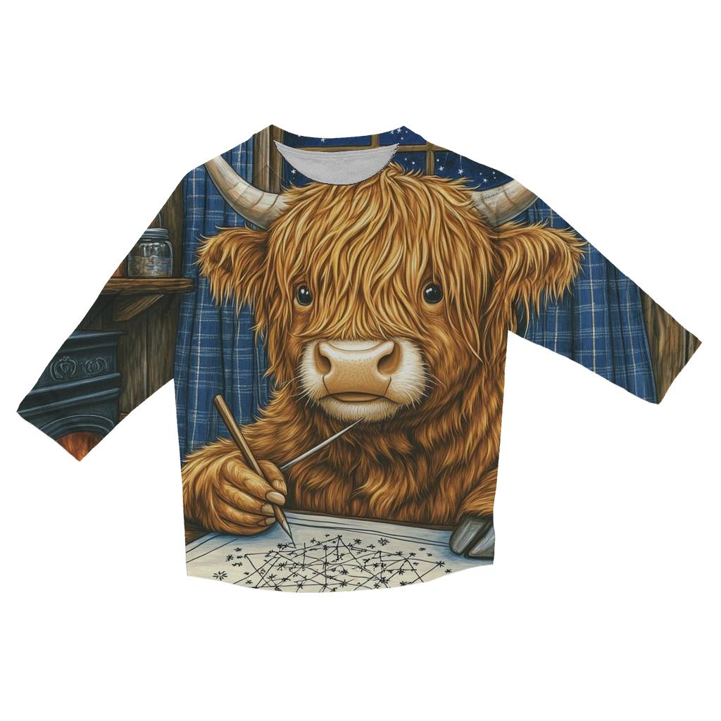 Highland Cow Star Atlas Cartographer casual three quarter sleeve shirts