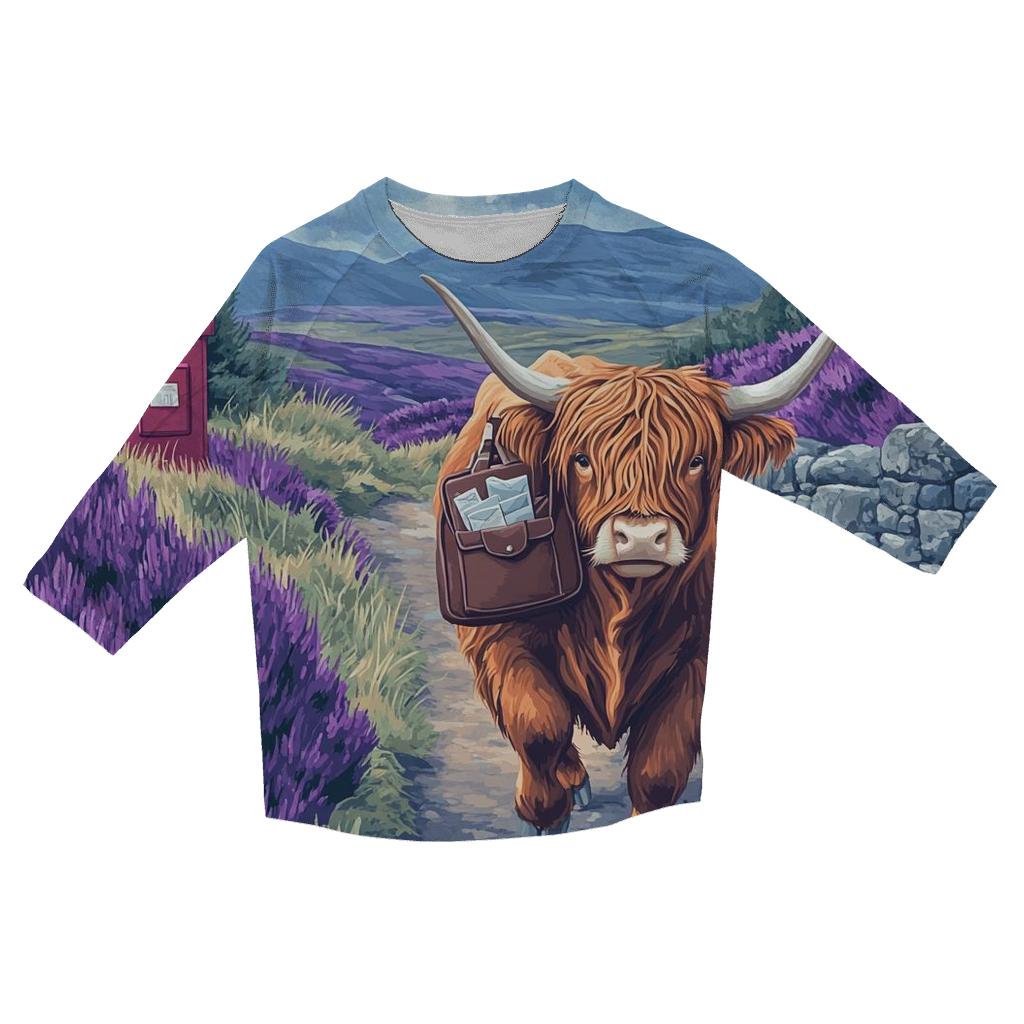 Moorland Mail Run Highland Cow trendy 3/4 sleeve tops