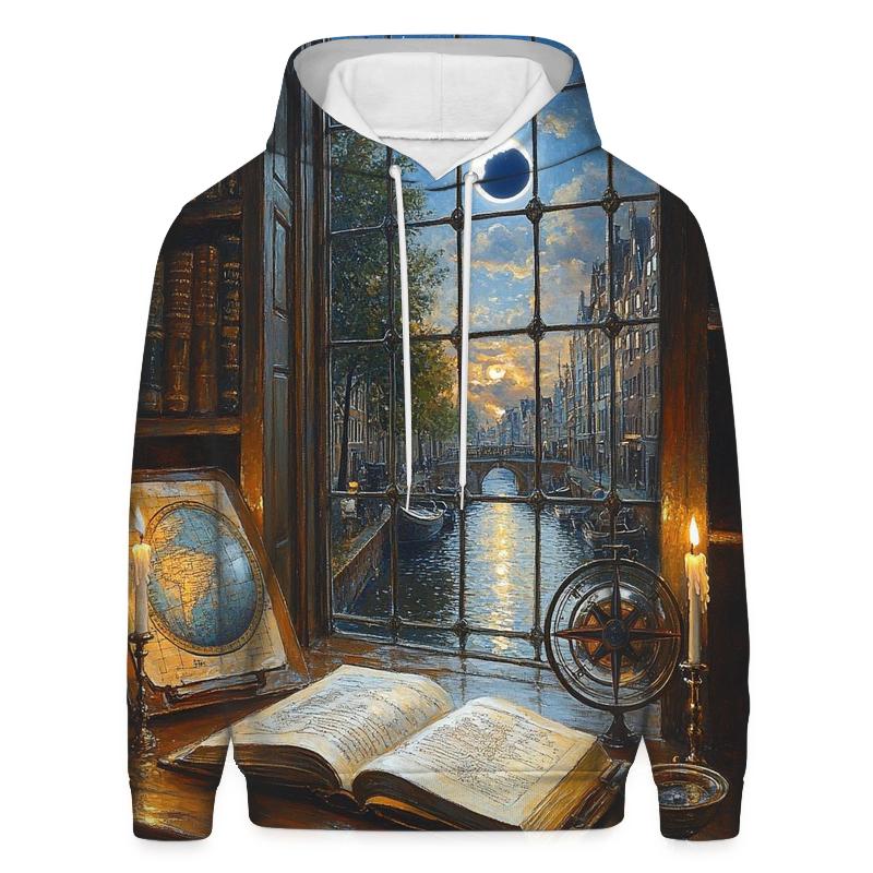 Johannes Vermeer Inspired Candlelit Library Under An Eclipse custom hoodies