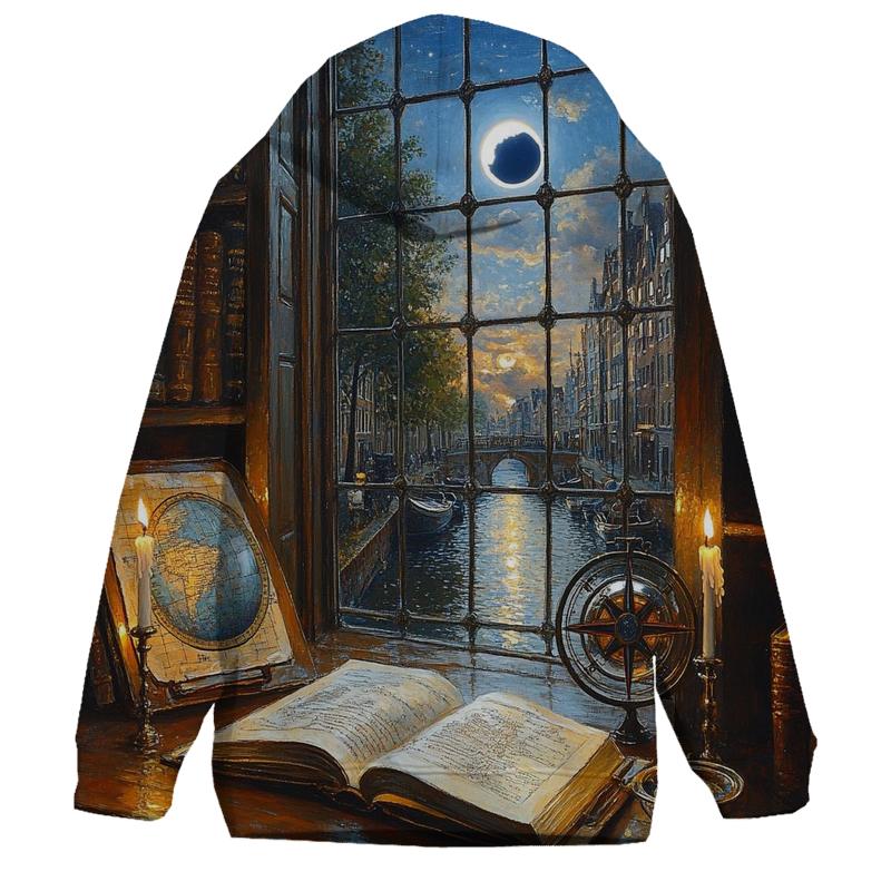 Johannes Vermeer Inspired Candlelit Library Under An Eclipse custom hoodies