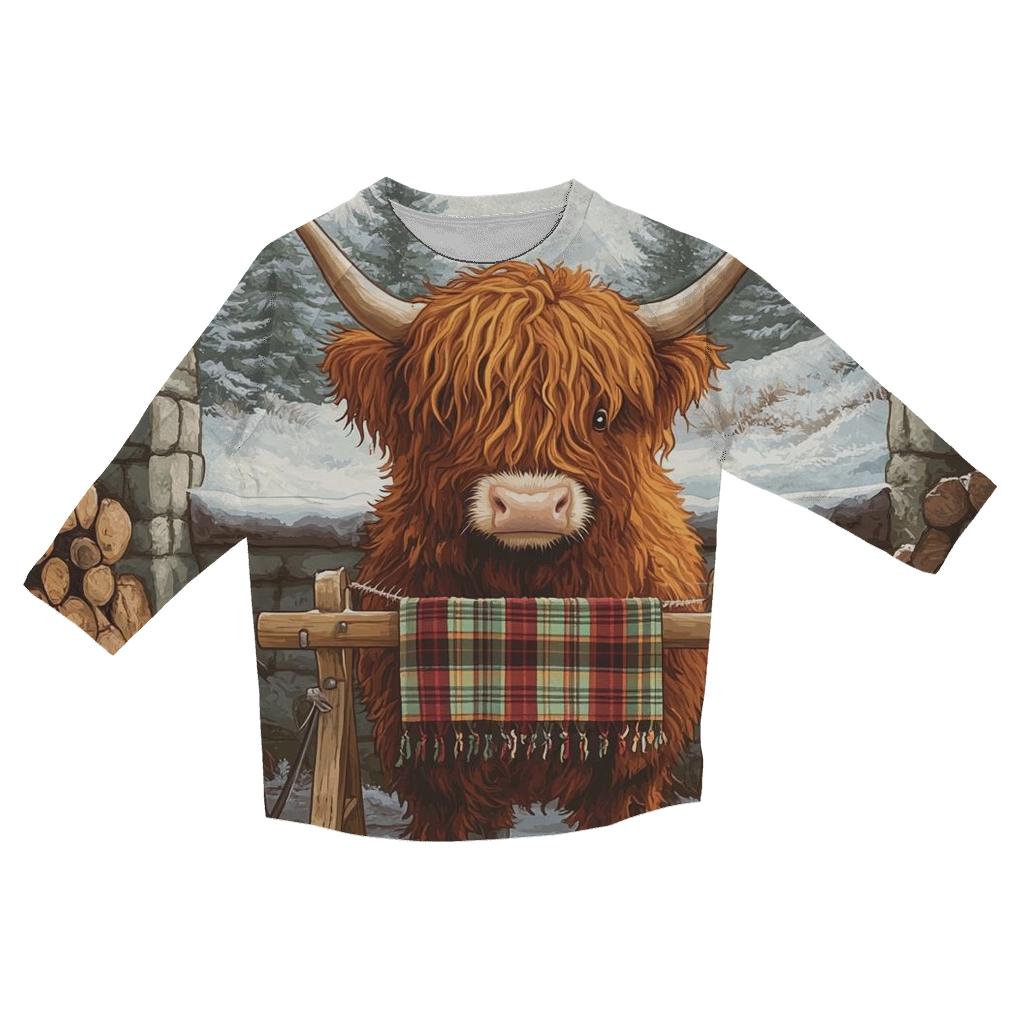 Highland Cow In Winter Knit Workshop designer 3/4 sleeve blouses