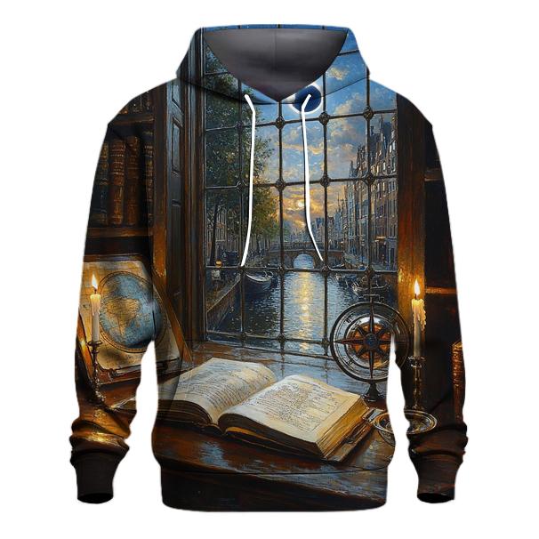 Johannes Vermeer Inspired Candlelit Library Under An Eclipse hoodies fashion