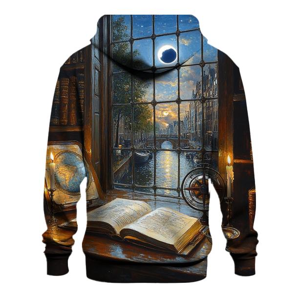 Johannes Vermeer Inspired Candlelit Library Under An Eclipse hoodies fashion