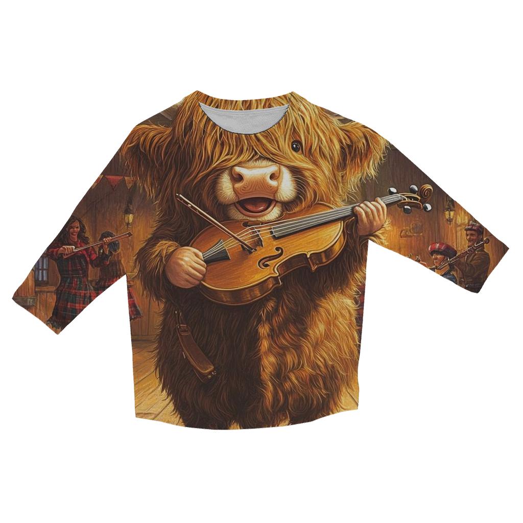 Ceilidh Fiddle Highland Cow designer 3/4 sleeve blouses