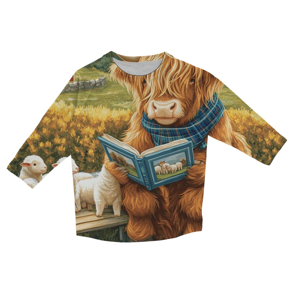 Highland Cow Schoolyard Storytime stylish quarter sleeve tops