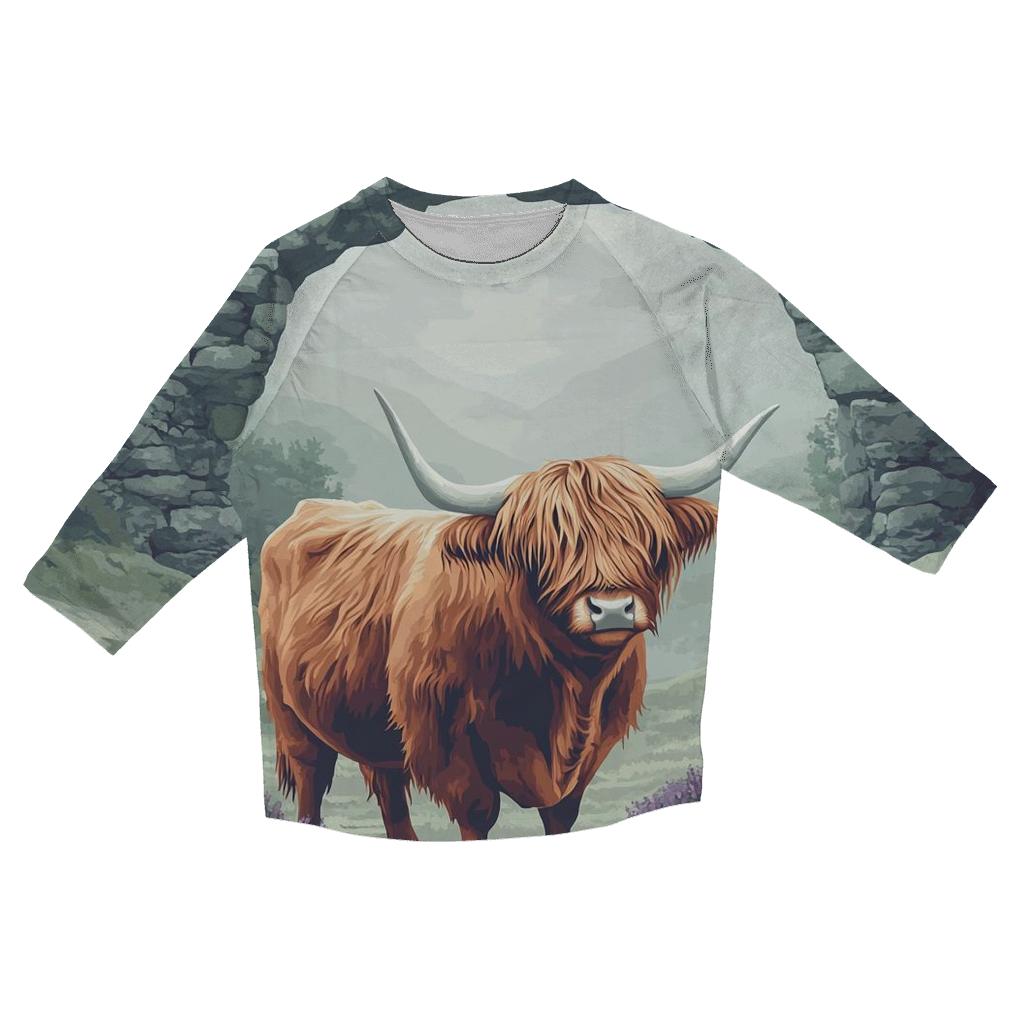 Highland Cow In Mist Gate Glen personalized 3/4 sleeve tees