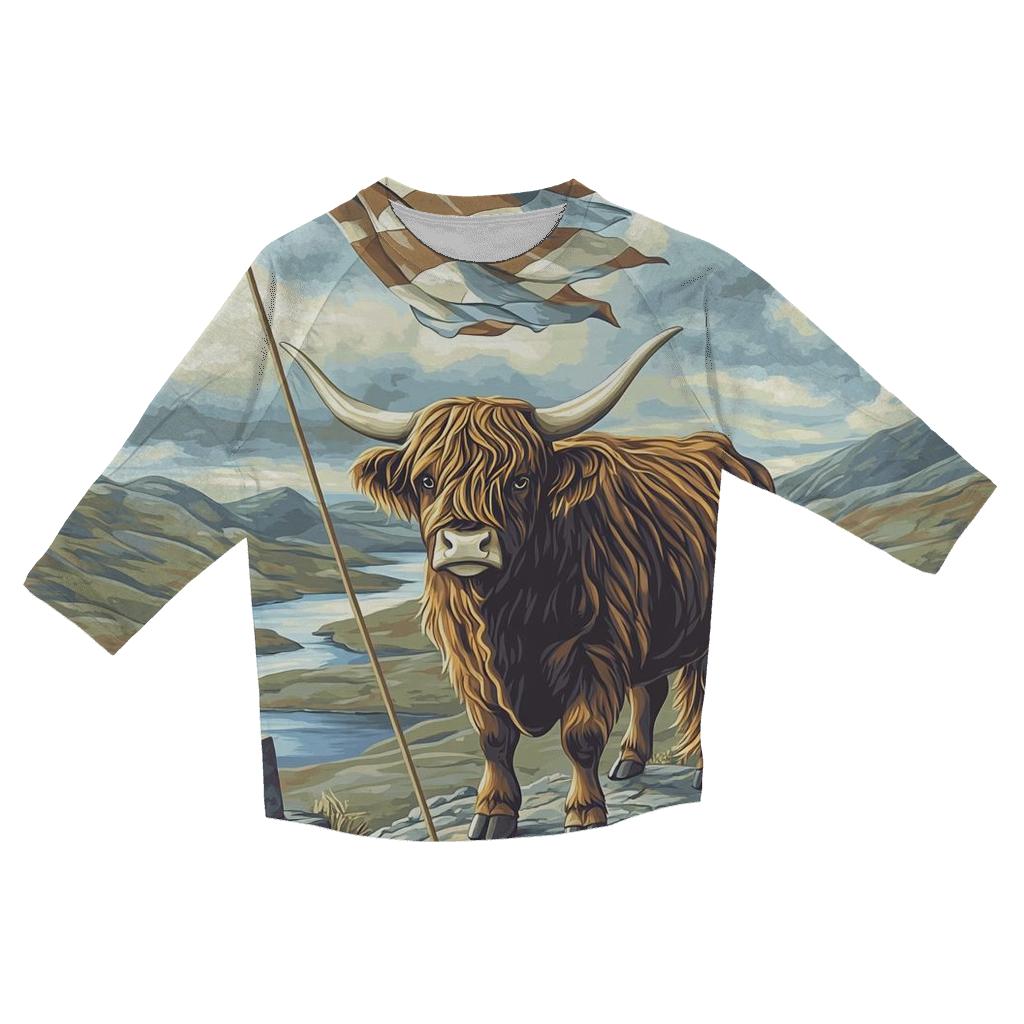 Highland Cow Hilltop Weather Watch custom 3/4 sleeve shirts