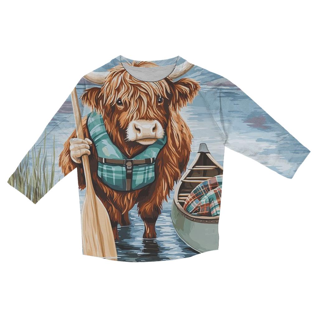 Highland Cow Lochside Canoe Guide fashion 3/4 sleeve shirts