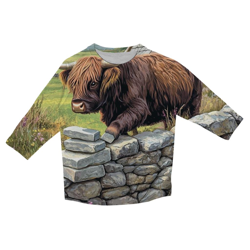 Highland Cow Garden Stone Wall Builder designer 3/4 sleeve blouses