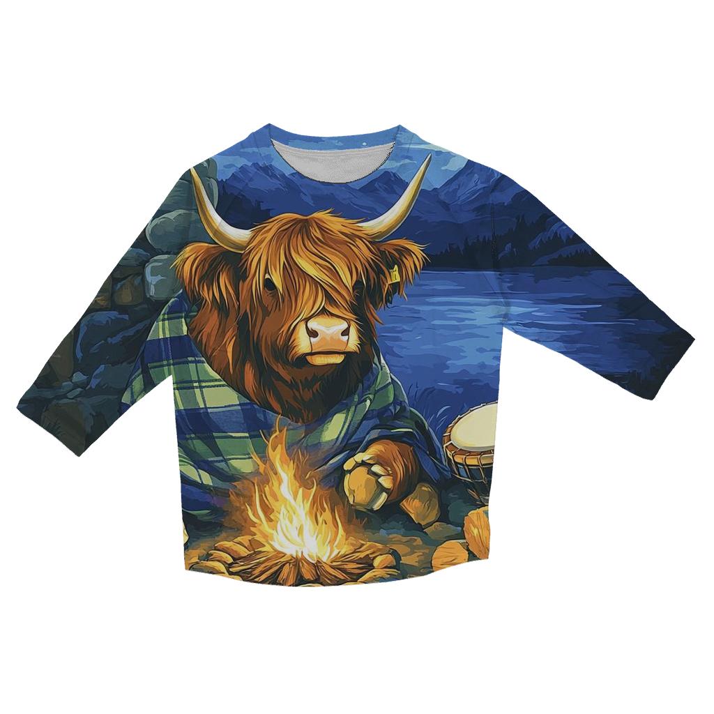 Highland Cow Mountain Bothy Music Night designer 3/4 sleeve blouses