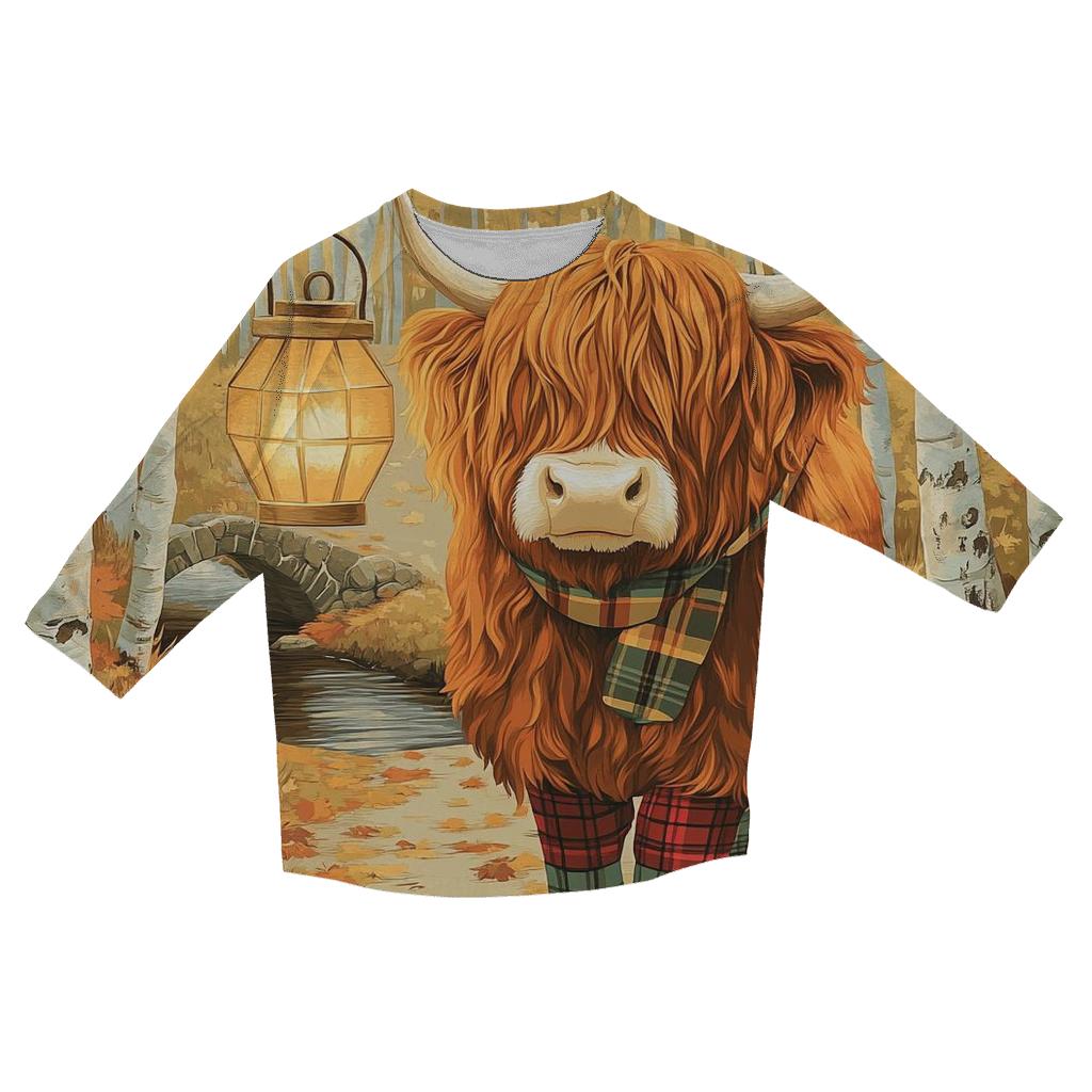 Highland Cow Autumn Leaf Lantern Walk fashion 3/4 sleeve shirts