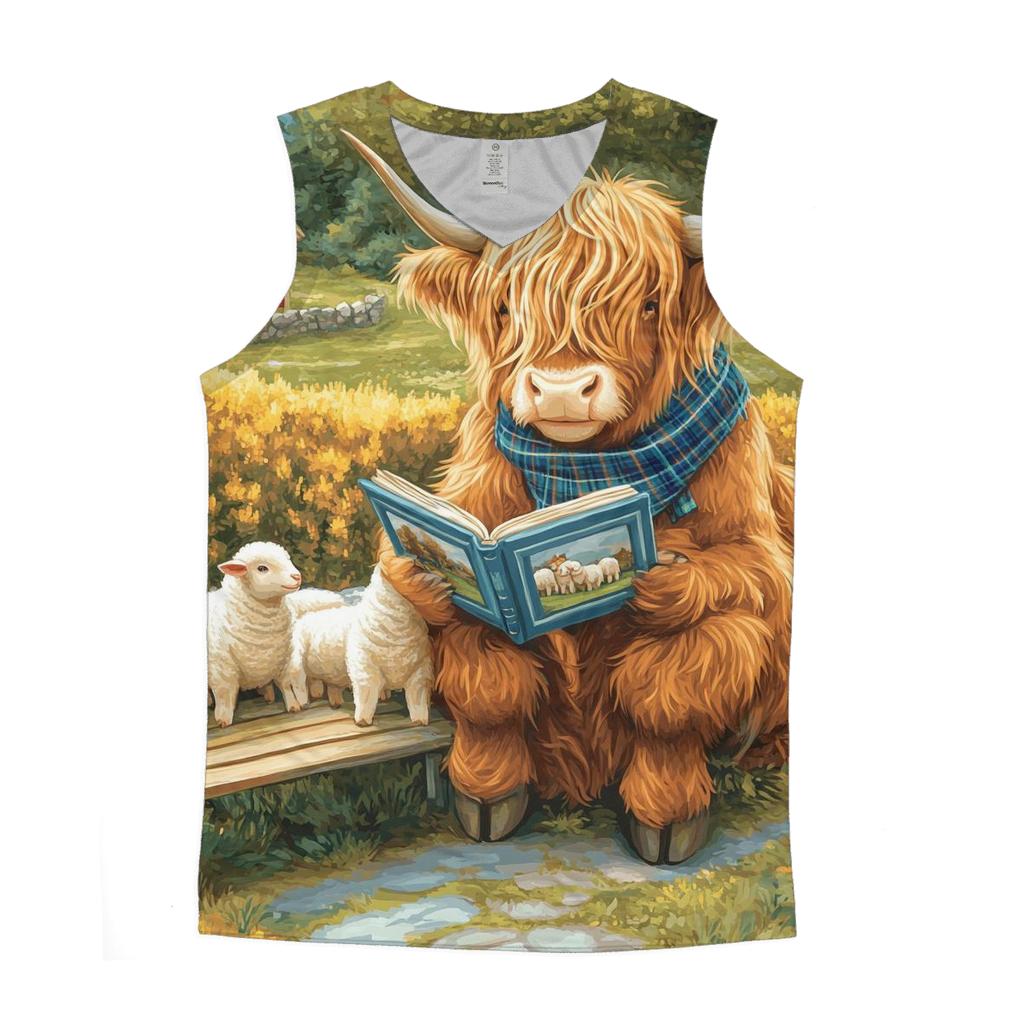 Highland Cow Schoolyard Storytime personalized athletic tanks