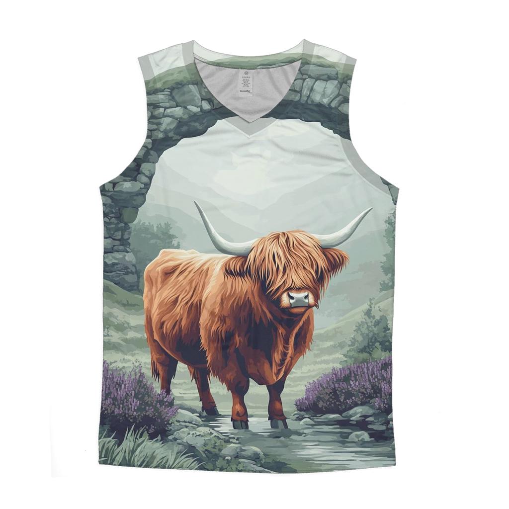 Highland Cow In Mist Gate Glen trendy fitted tank tops