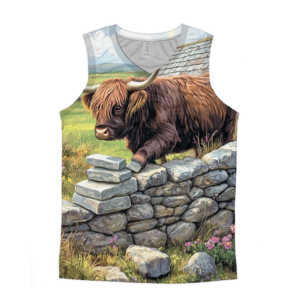 Highland Cow Garden Stone Wall Builder graphic print tank tops