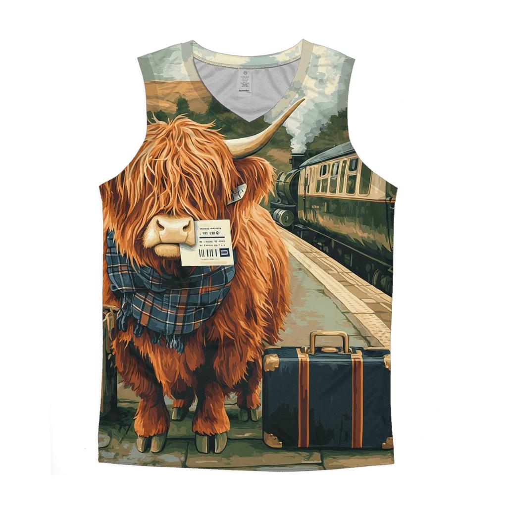 Highland Cow Railway Platform Traveler sports performance tank tops