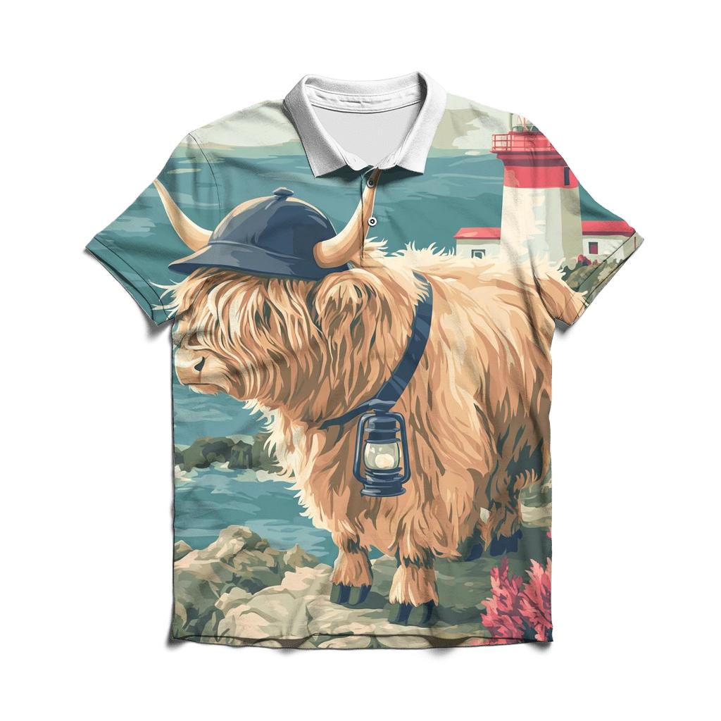 Highland Cow Lighthouse Keeper casual sports polo shirts