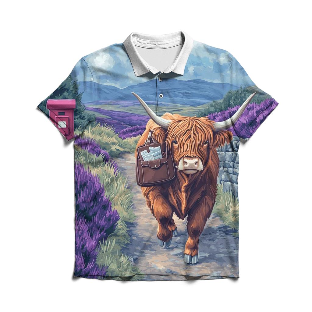 Moorland Mail Run Highland Cow stylish collar polo tees