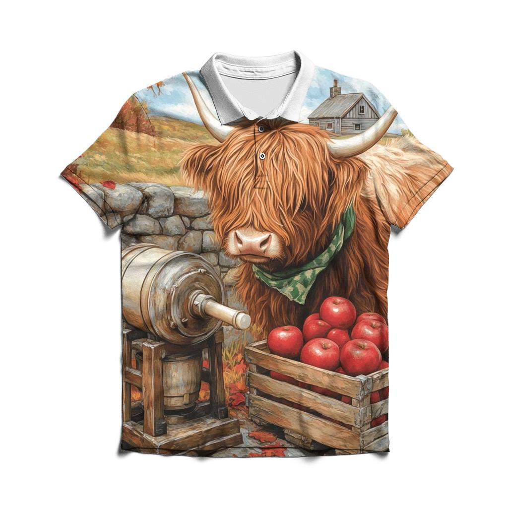 Highland Cow Orchard Cider Press premium cotton polo shirts