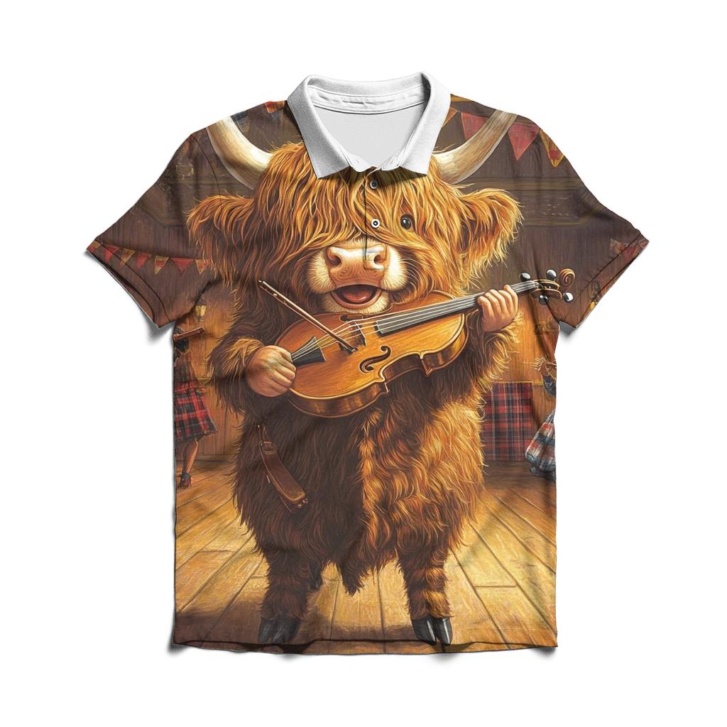 Ceilidh Fiddle Highland Cow custom polo shirts