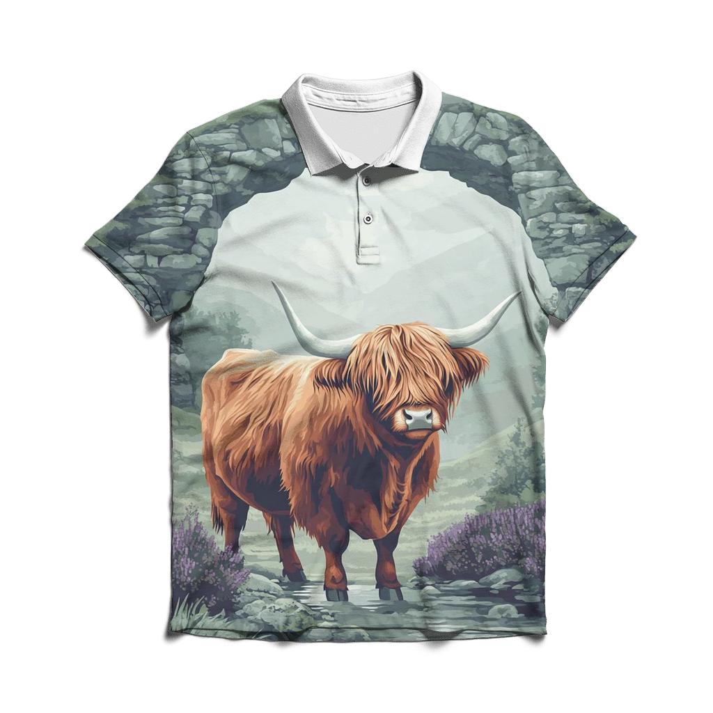 Highland Cow In Mist Gate Glen classic pique polos